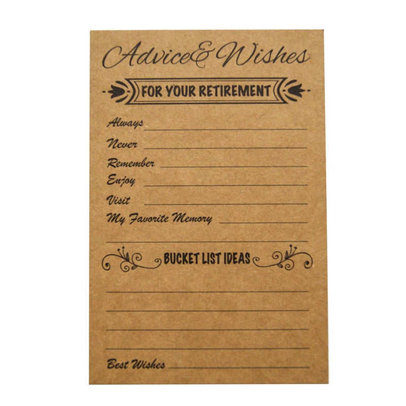 RXBC2011 Retirement Well Wish and Advice Cards Pack of 50 Rustic Kraft Retired Ideas Supplies and Decoration Happy Retiree Celebration Gift Bucket List Wish Funny Officially Retired - Image 1